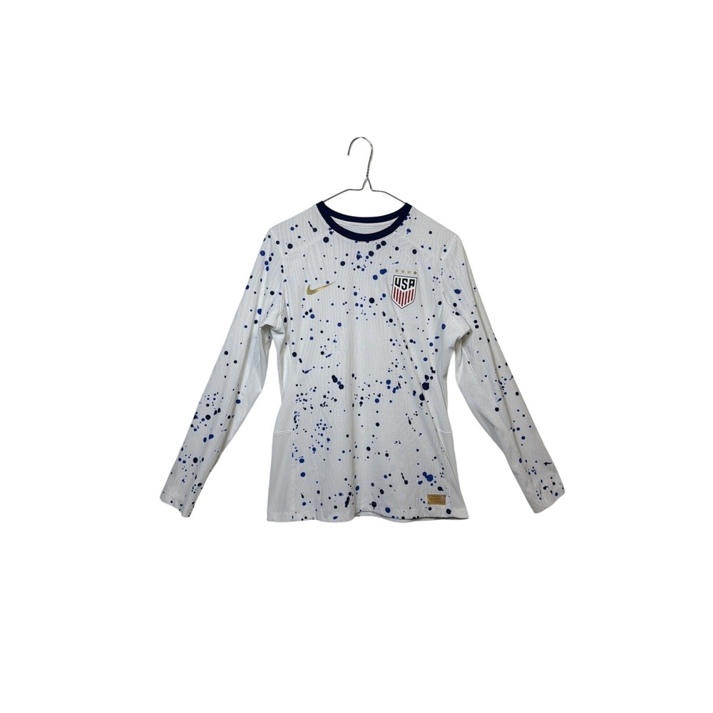 Nike USWNT Soccer Jersey Women M White Blue Splatter Long Sleeve Dri-FIT ADV
